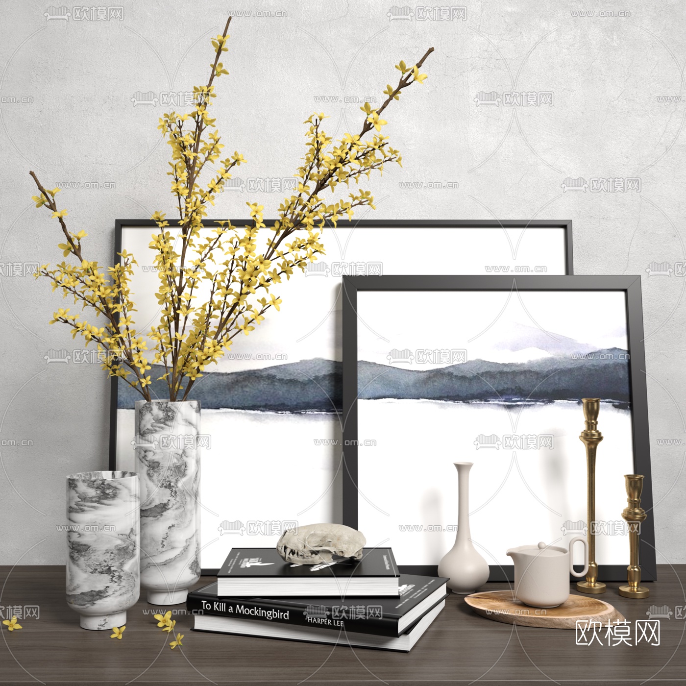 北欧花瓶书籍摆件3d模型