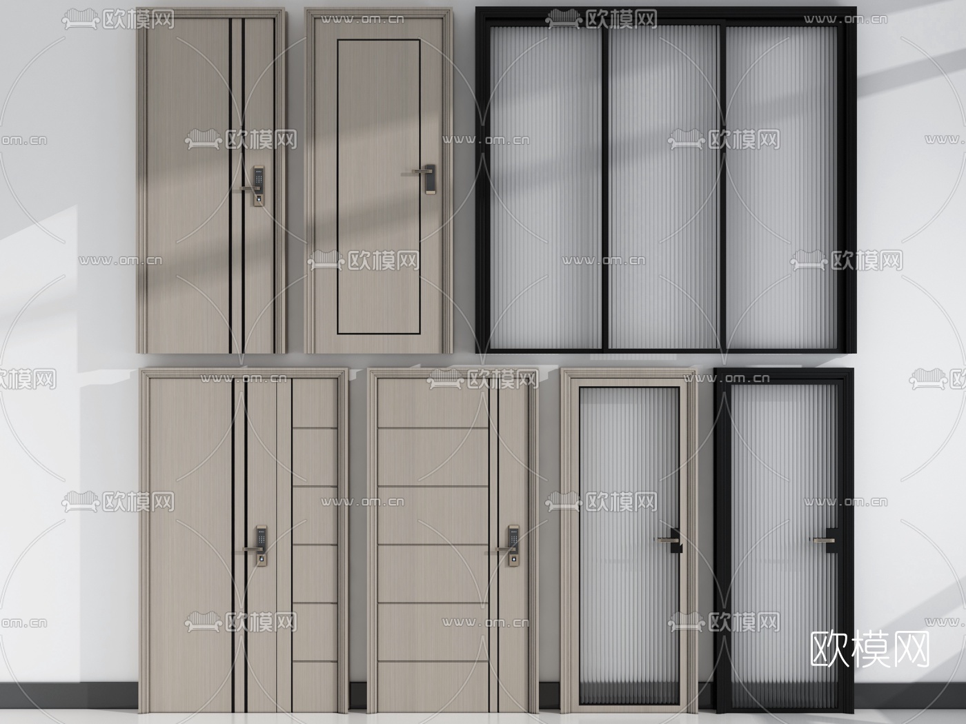 现代防盗门房门阳台门3d模型下载