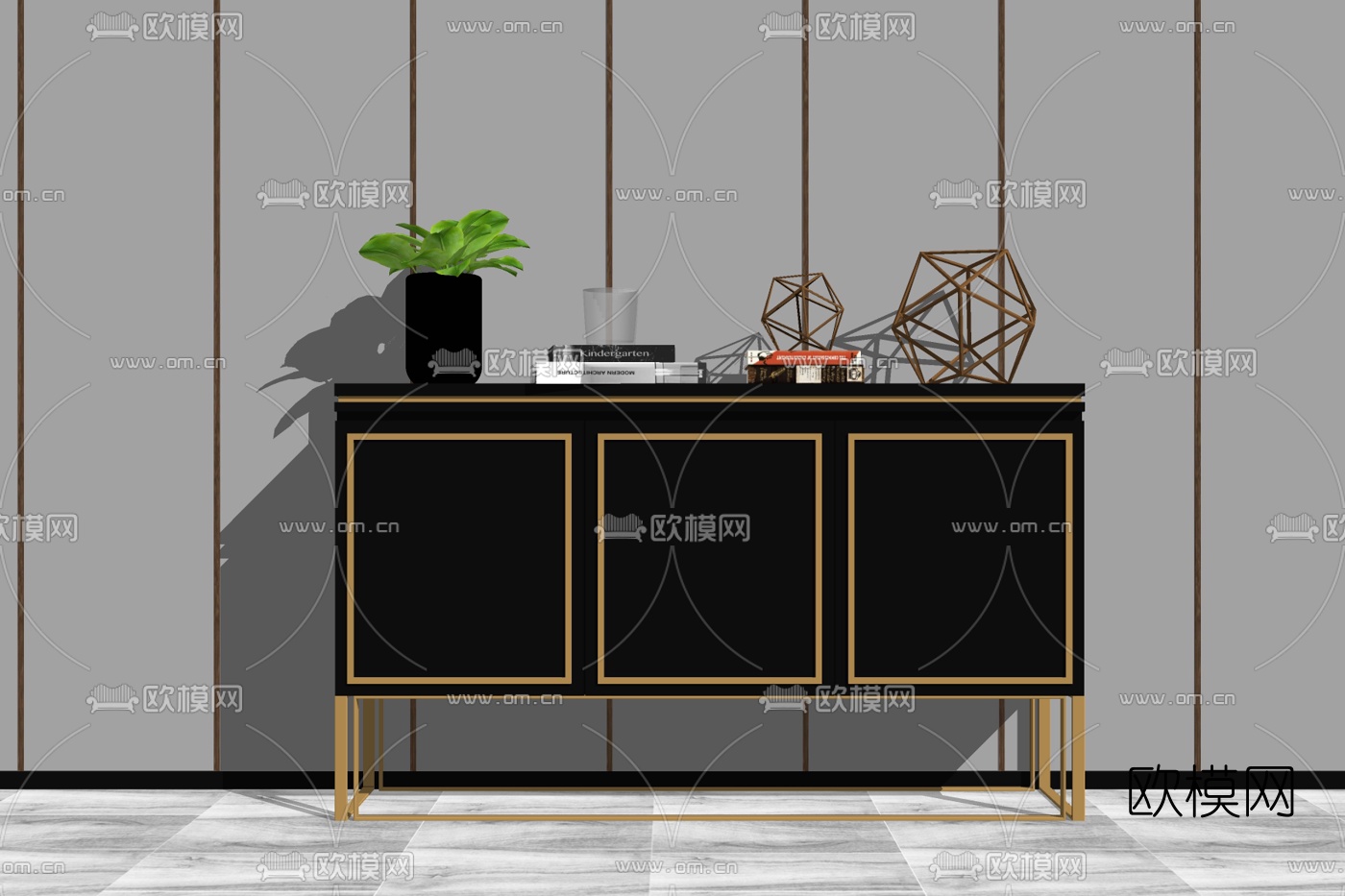 现代实木边柜免费su模型下载