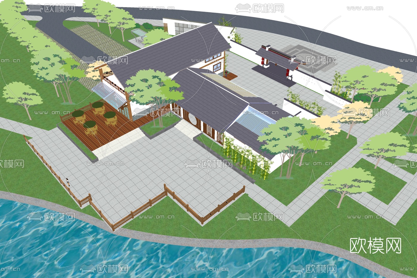 中式古建民房su模型下载