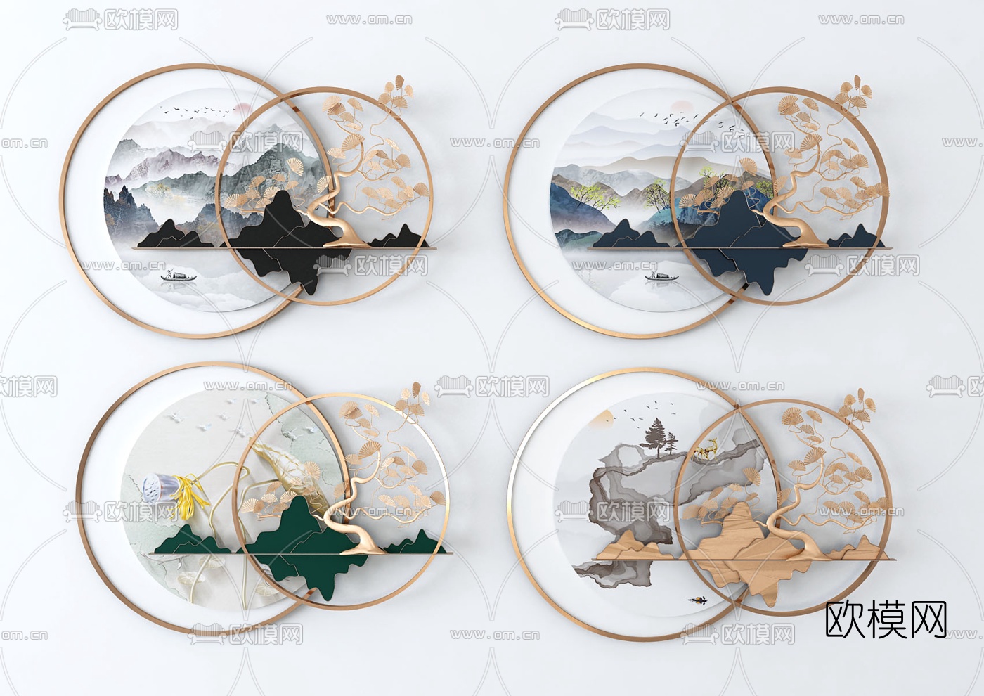 新中式轻奢山水墙饰挂件3d模型