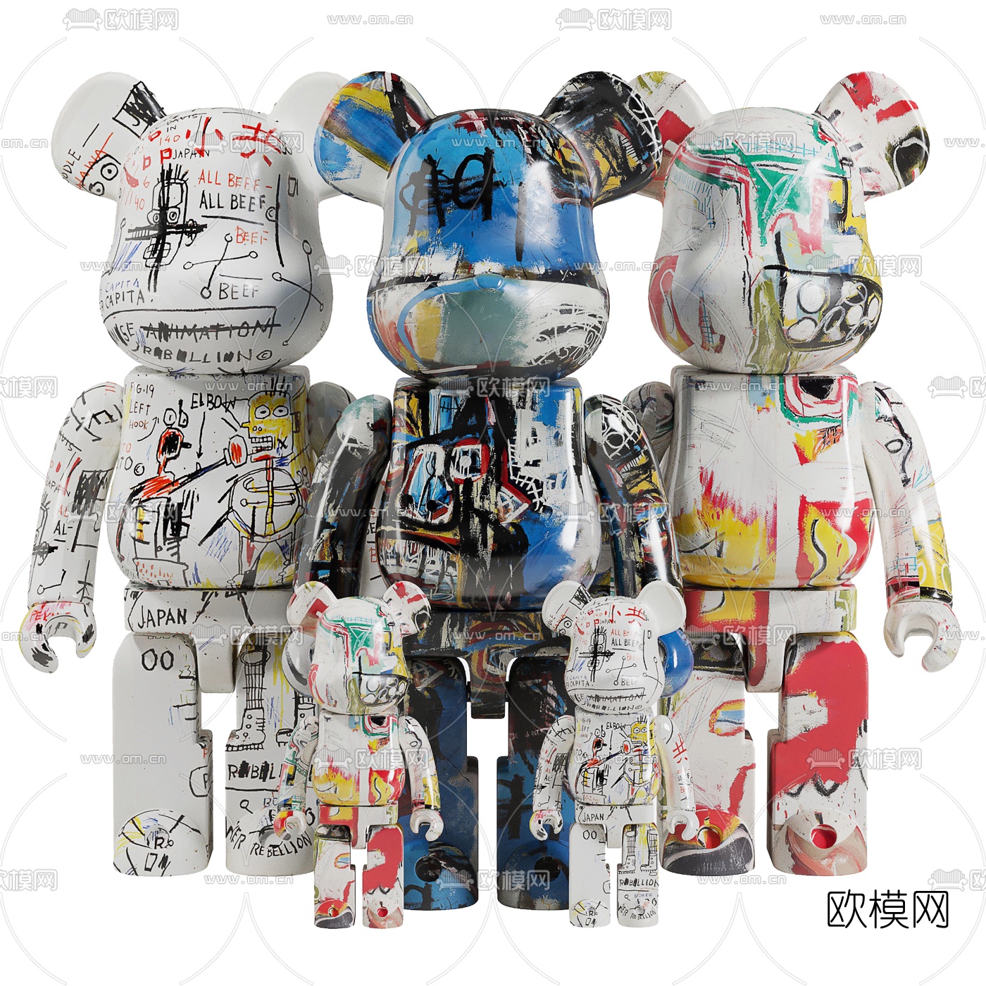 现代涂鸦暴力熊玩偶摆件3d模型