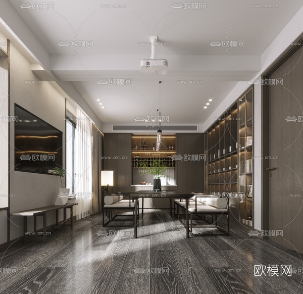 新中式茶室3d模型下载(渲染图2)