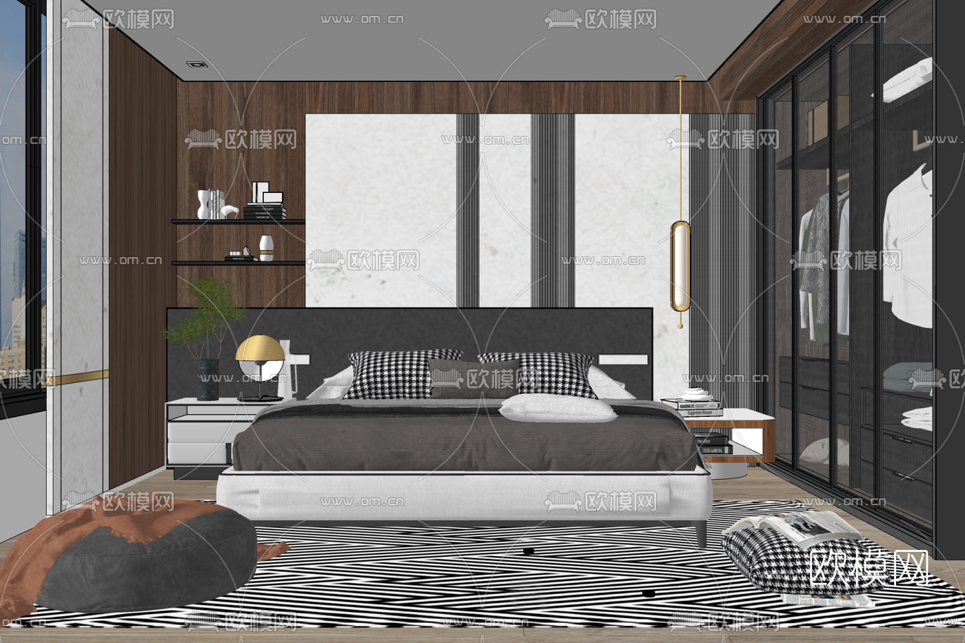 现代简约卧室免费su模型下载