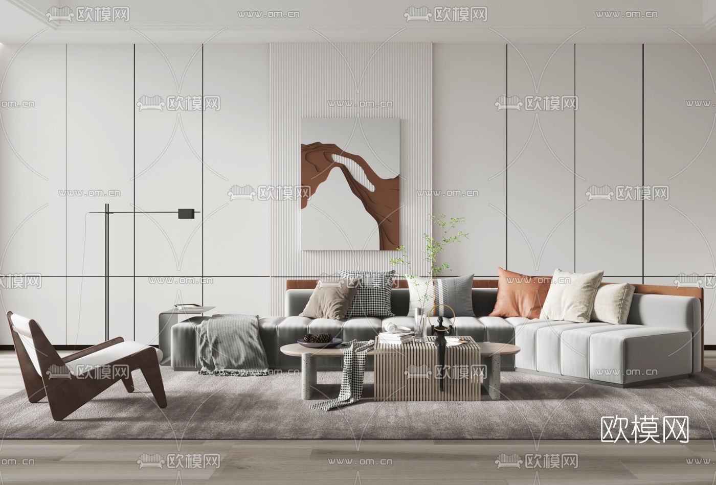 现代布艺沙发组合3d模型下载