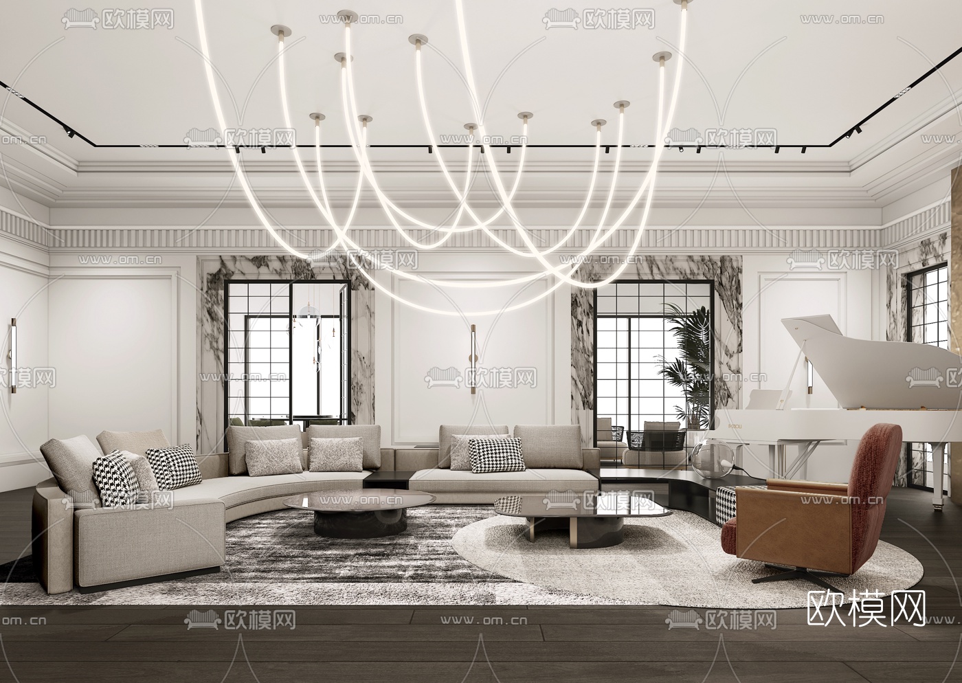 现代布艺弧形沙发组合3d模型下载