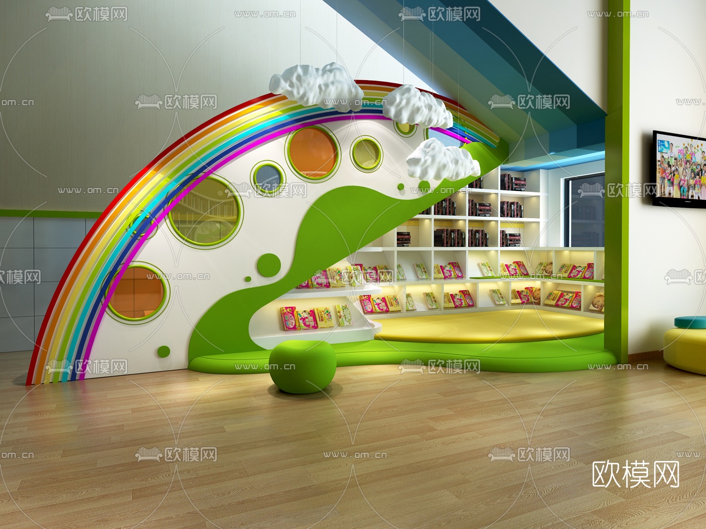 现代幼儿园大厅免费3d模型下载（渲染图2）