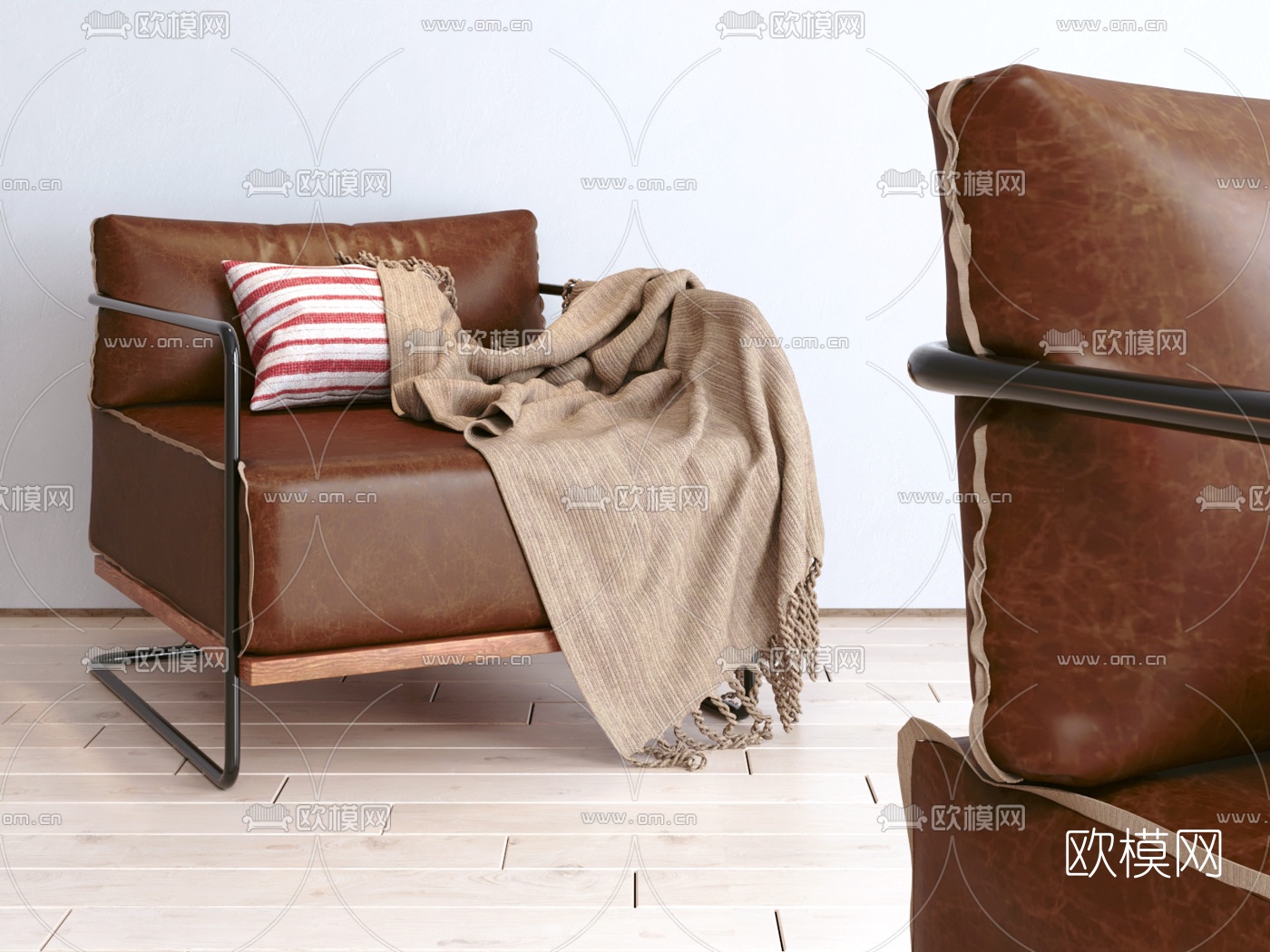 工业风皮革单人沙发su模型下载（渲染图1）