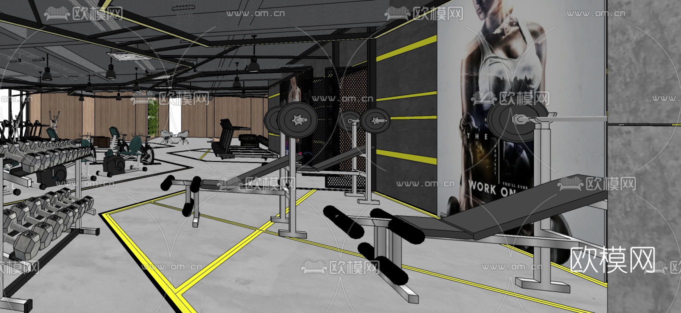 工业风健身房su模型下载（渲染图3）