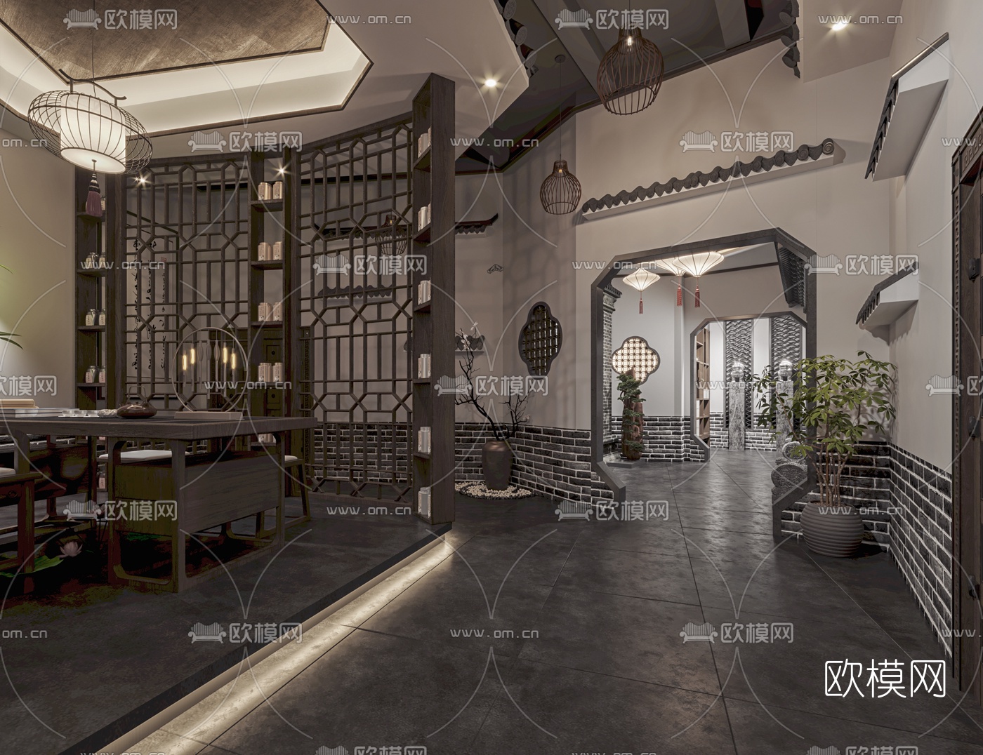 新中式茶楼3d模型下载（渲染图1）