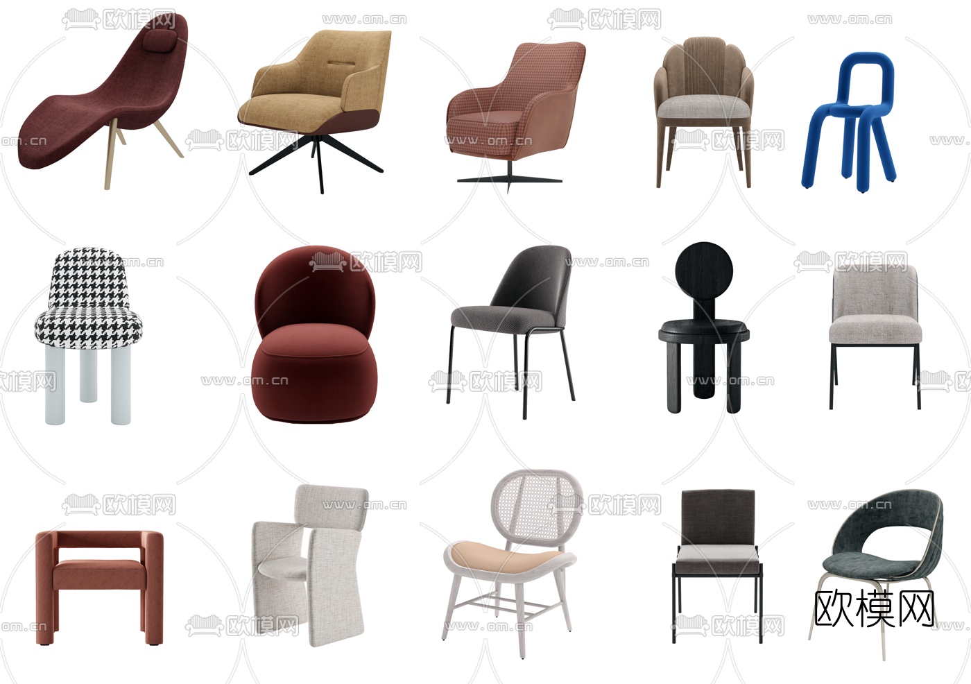 现代布艺休闲椅su模型下载（渲染图1）