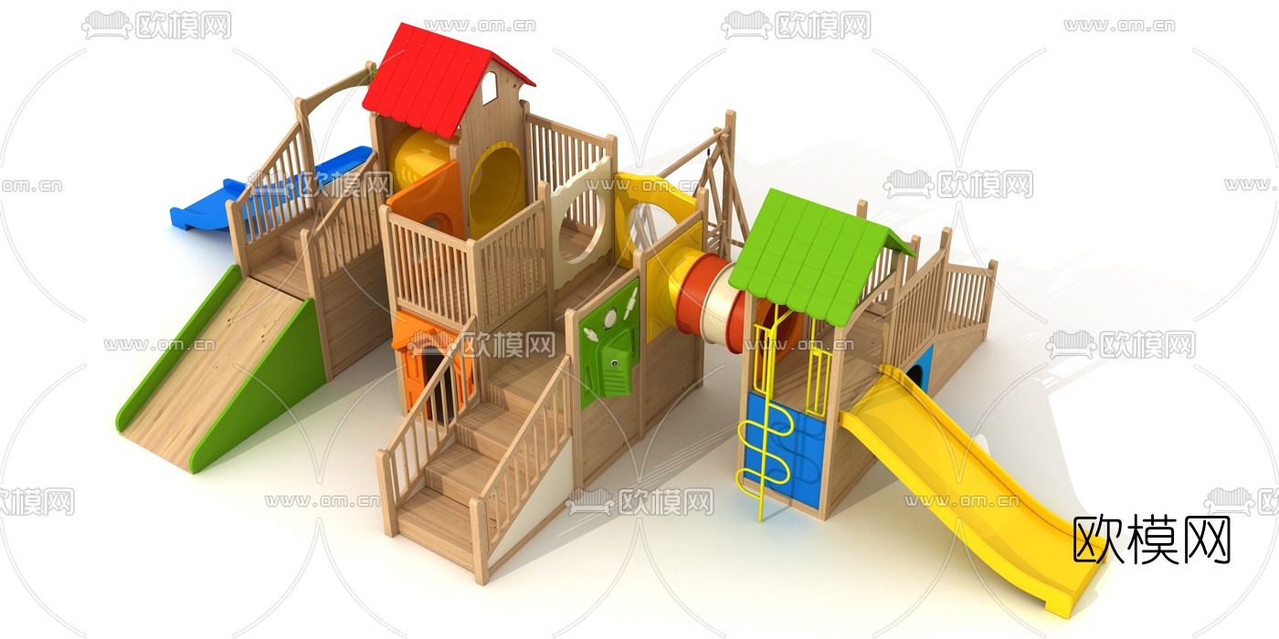 现代儿童滑梯游乐设施3d模型下载（渲染图2）