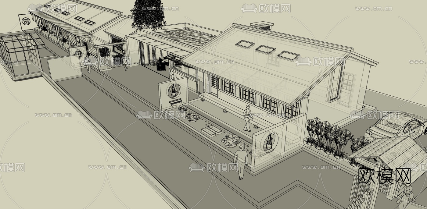 中式古建民房su模型下载（渲染图3）