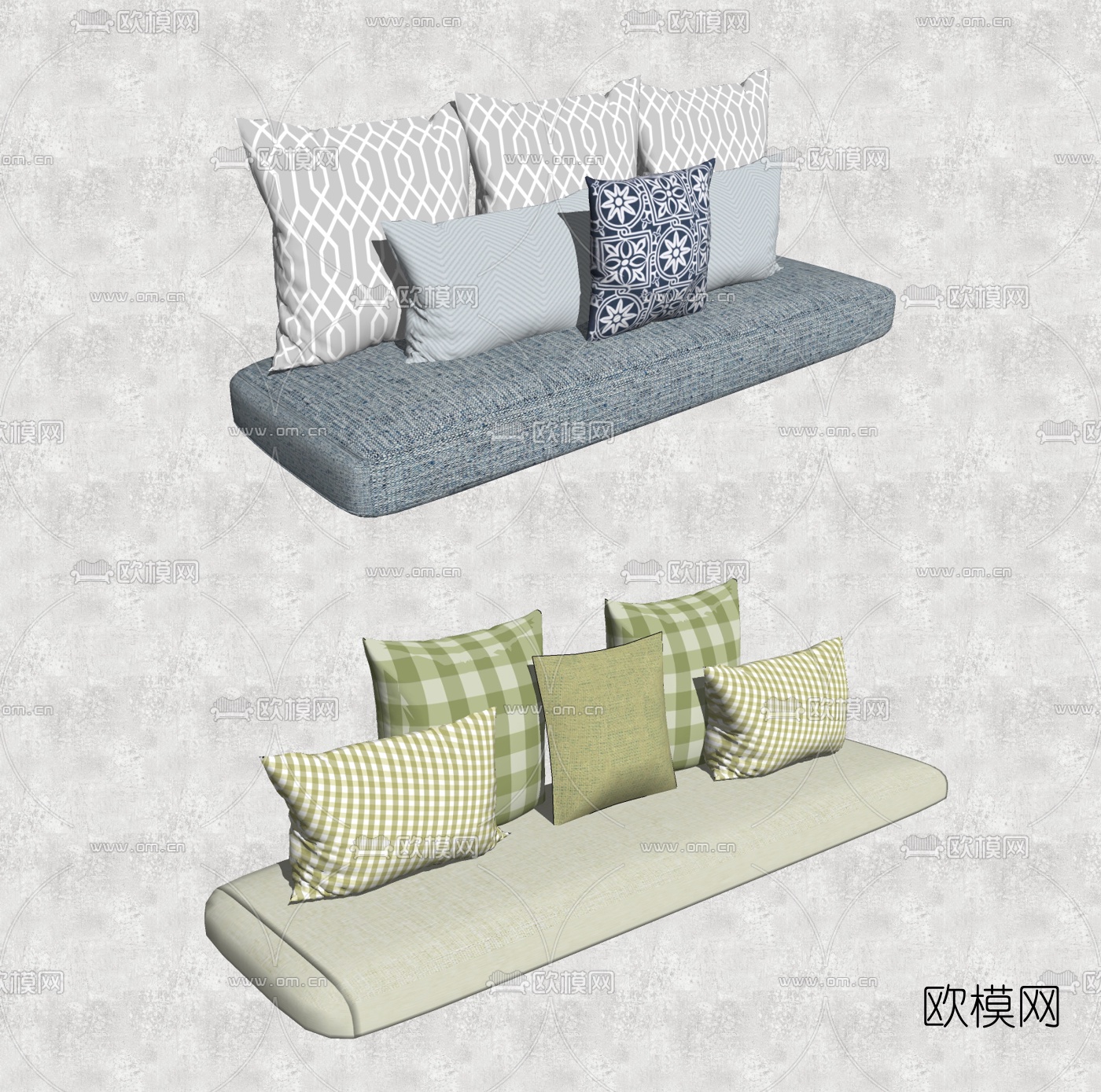 现代布艺抱枕坐垫su模型下载（渲染图2）