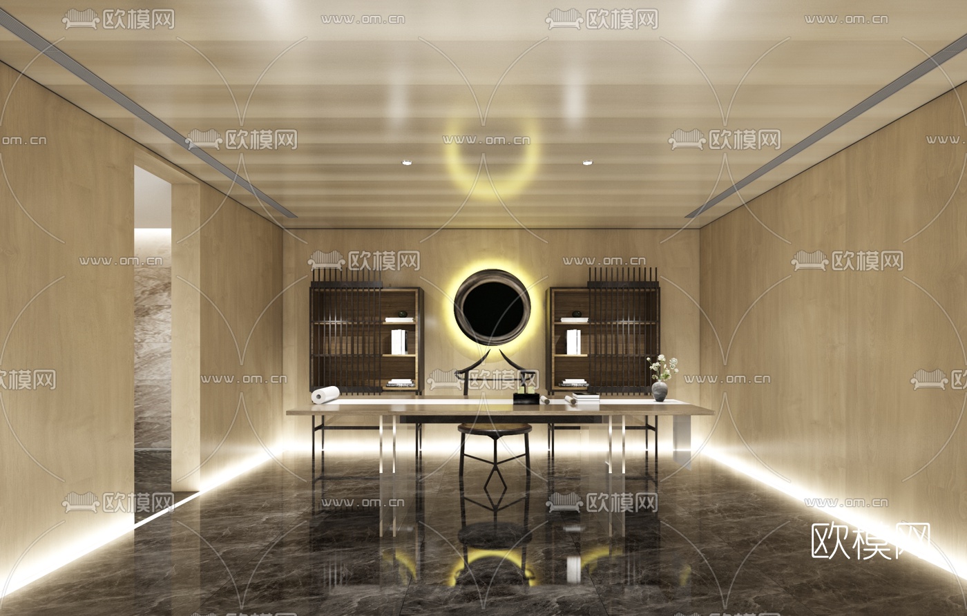 黄全设计 现代书房3d模型下载