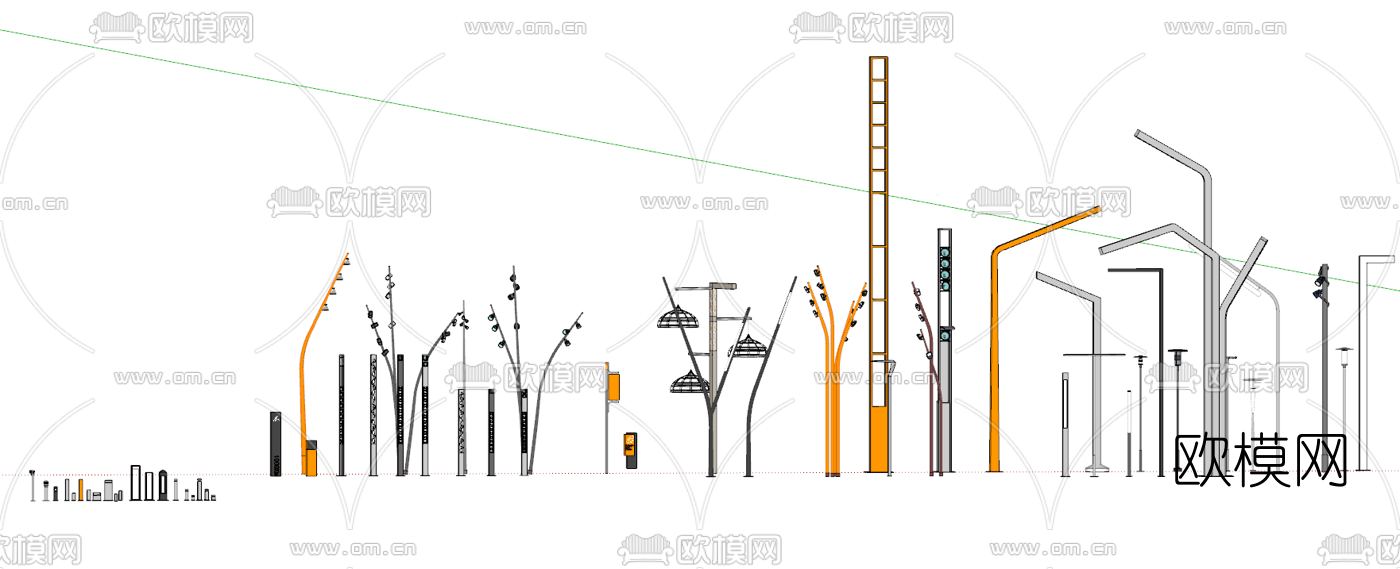 现代商业路灯su模型下载（渲染图1）