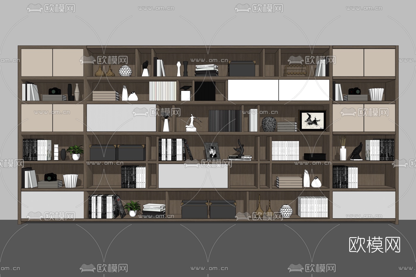 现代实木装饰柜su模型