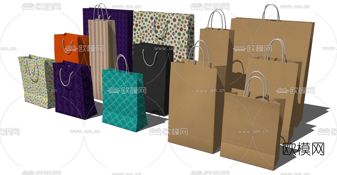 现代手提袋手拎兜纸袋su模型下载（渲染图2）