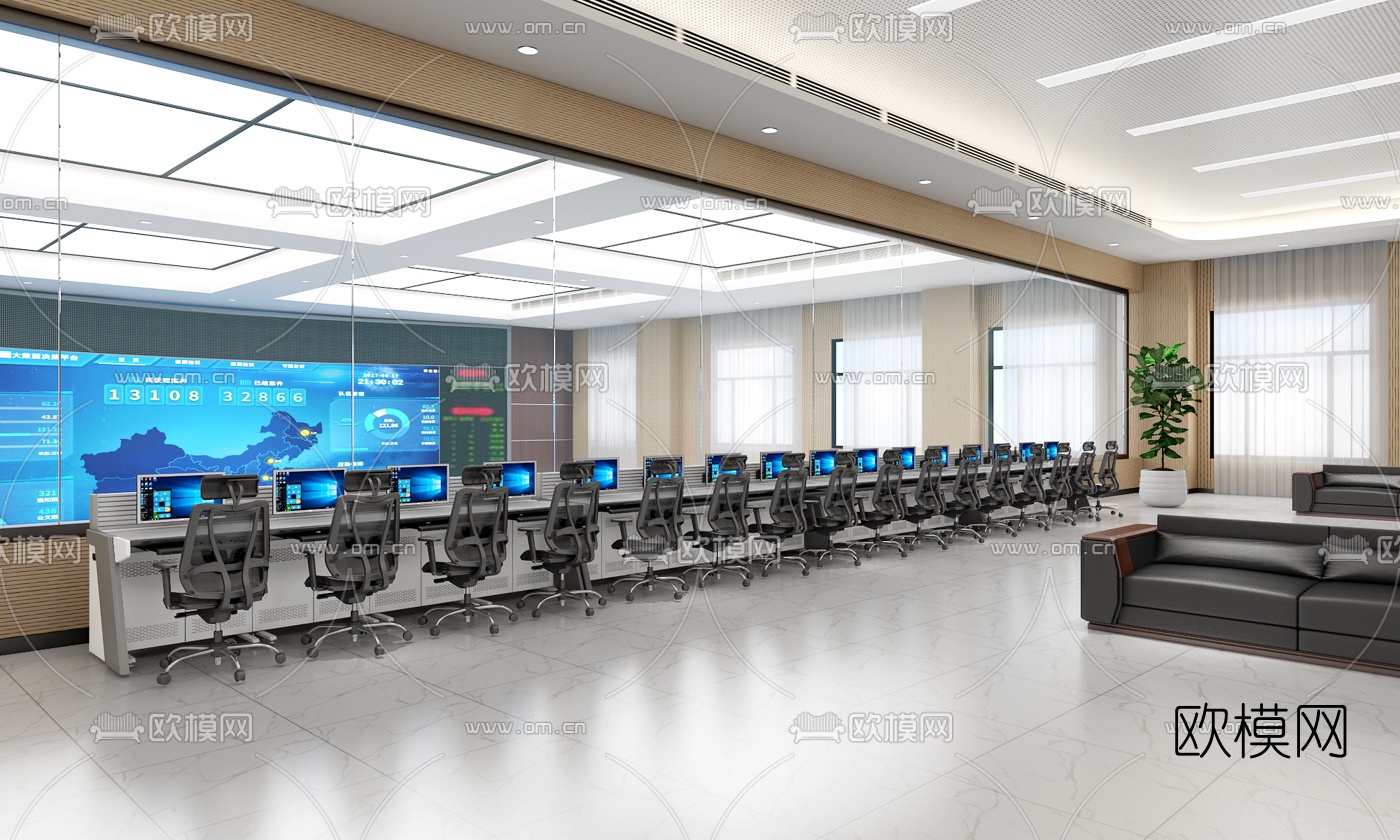 现代公安局指挥大厅3d模型下载（渲染图4）