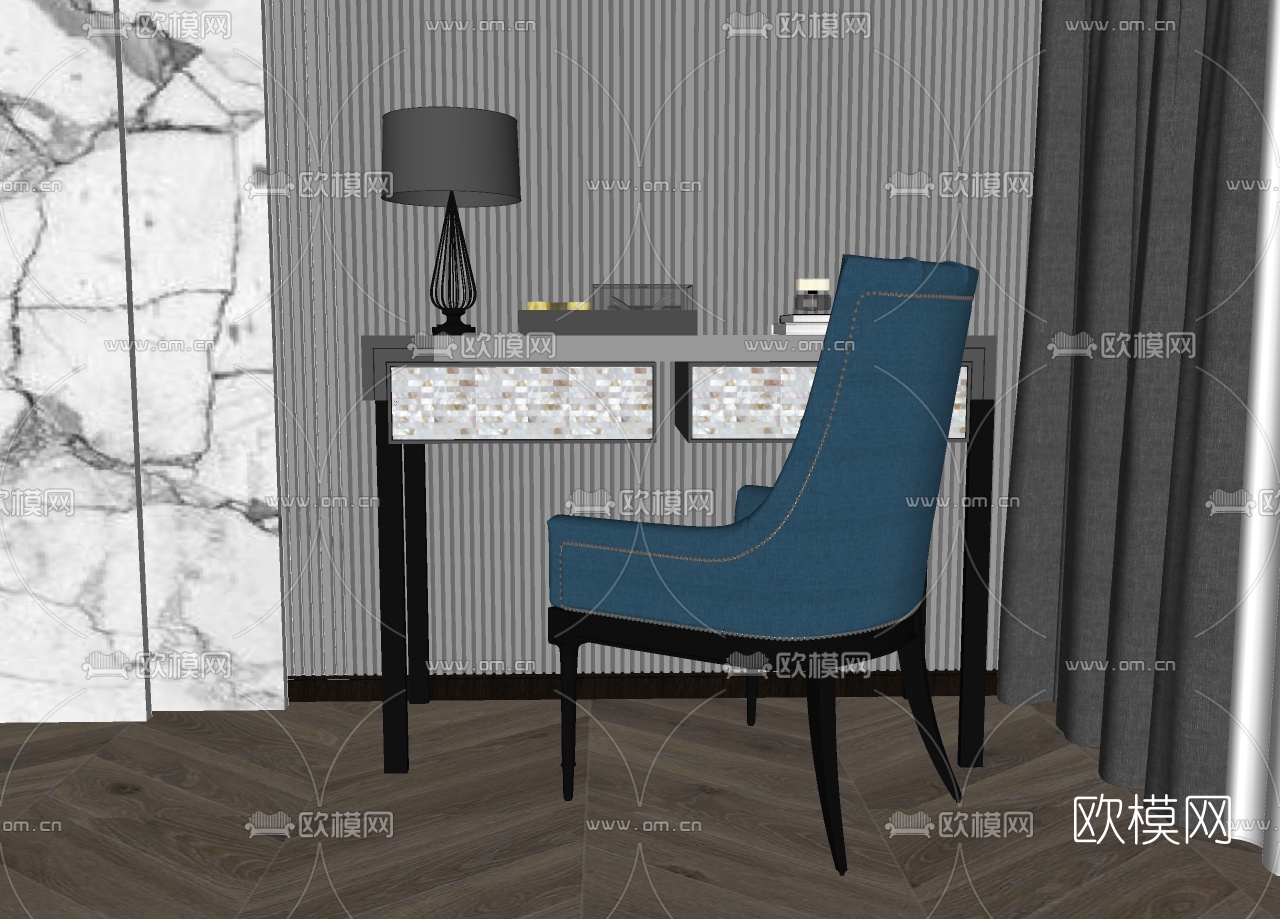 简欧轻奢梳妆台su模型下载（渲染图2）