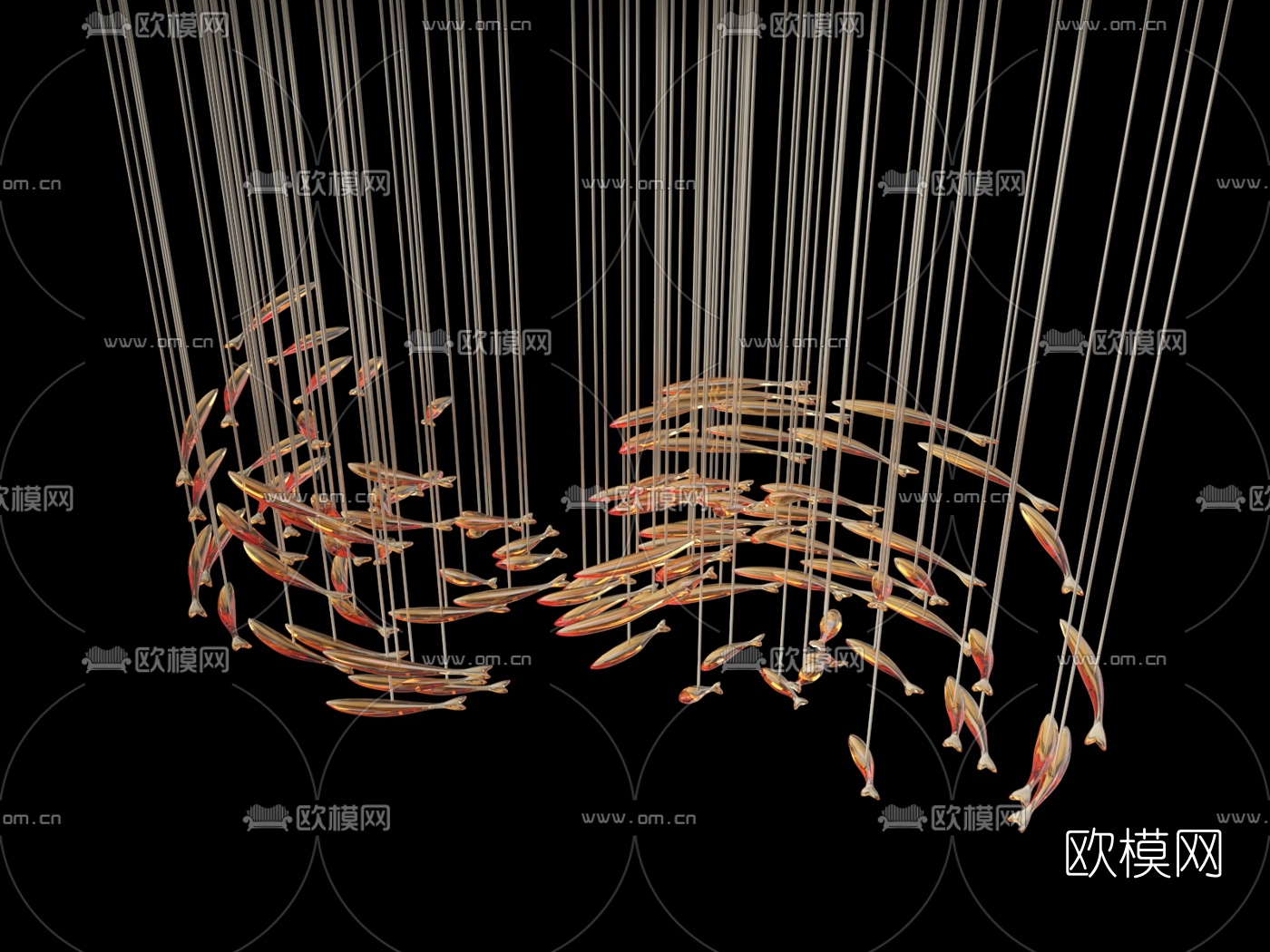 现代鱼群装饰吊灯3d模型下载
