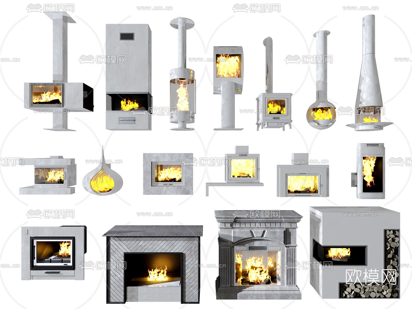 简欧炉火壁炉3d模型下载