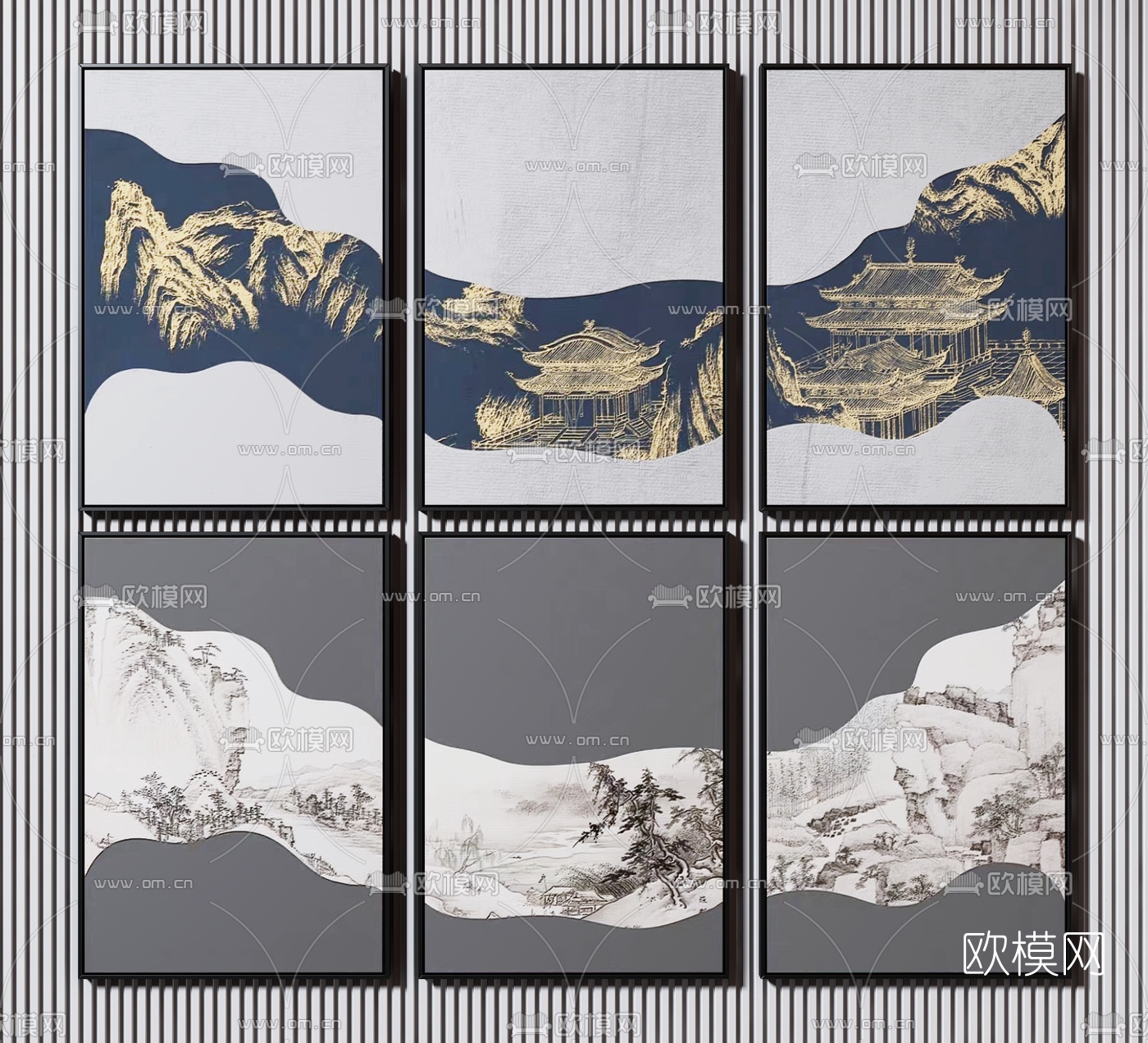 新中式山水装饰挂画3d模型