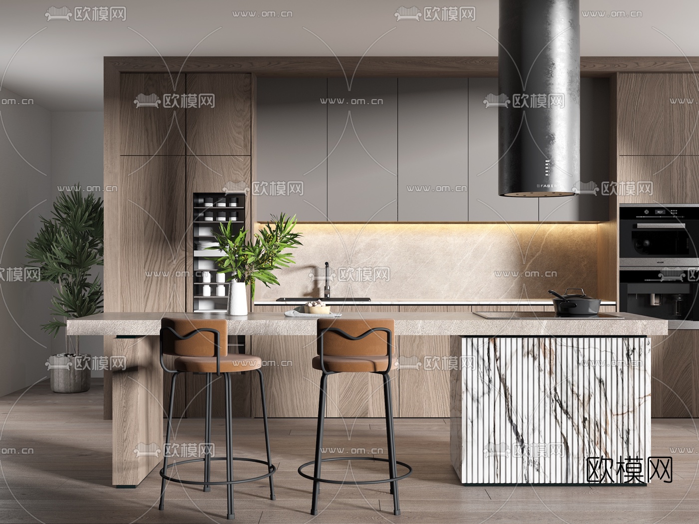 现代大理石吧台吧椅3d模型下载