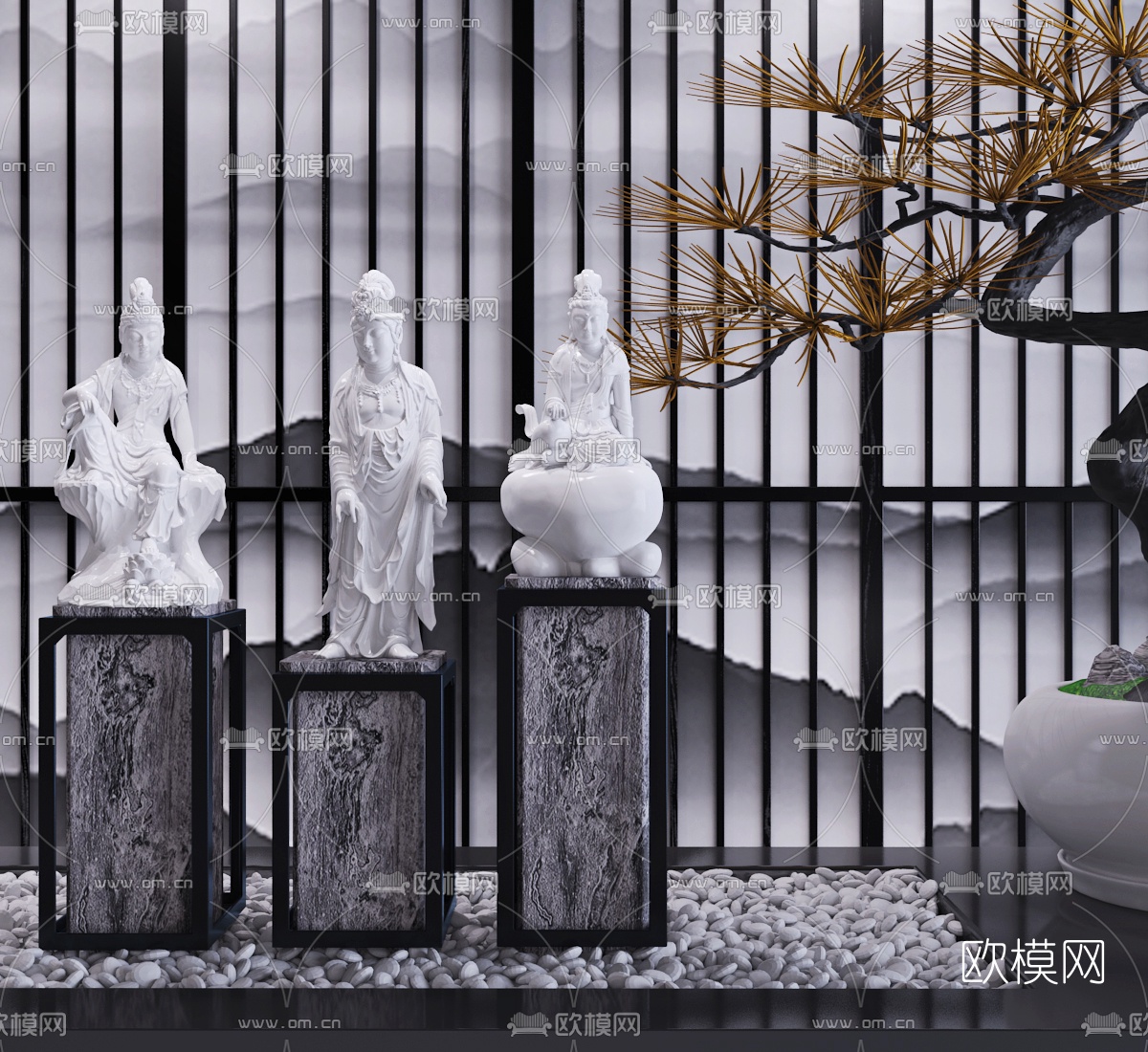 新中式佛像雕塑3d模型