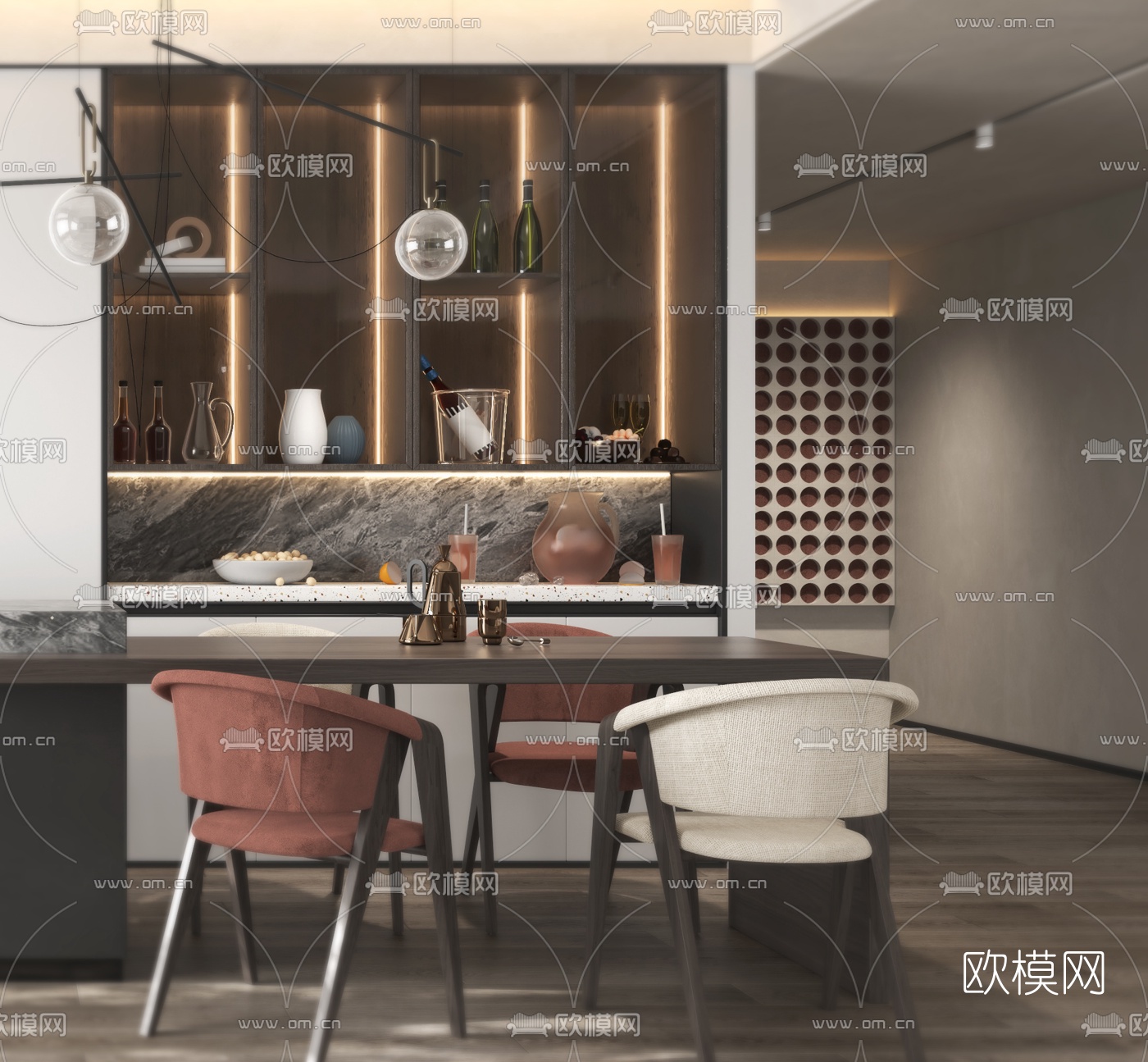 现代餐厅厨房3d模型