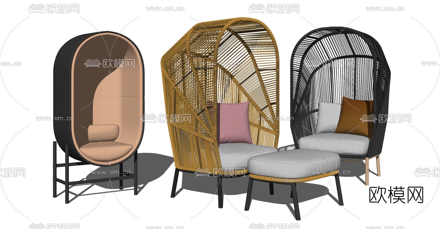 现代户外藤编休闲椅su模型下载