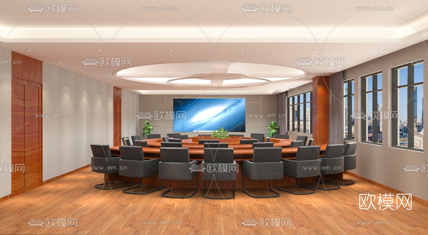 新中式会议室免费3d模型下载