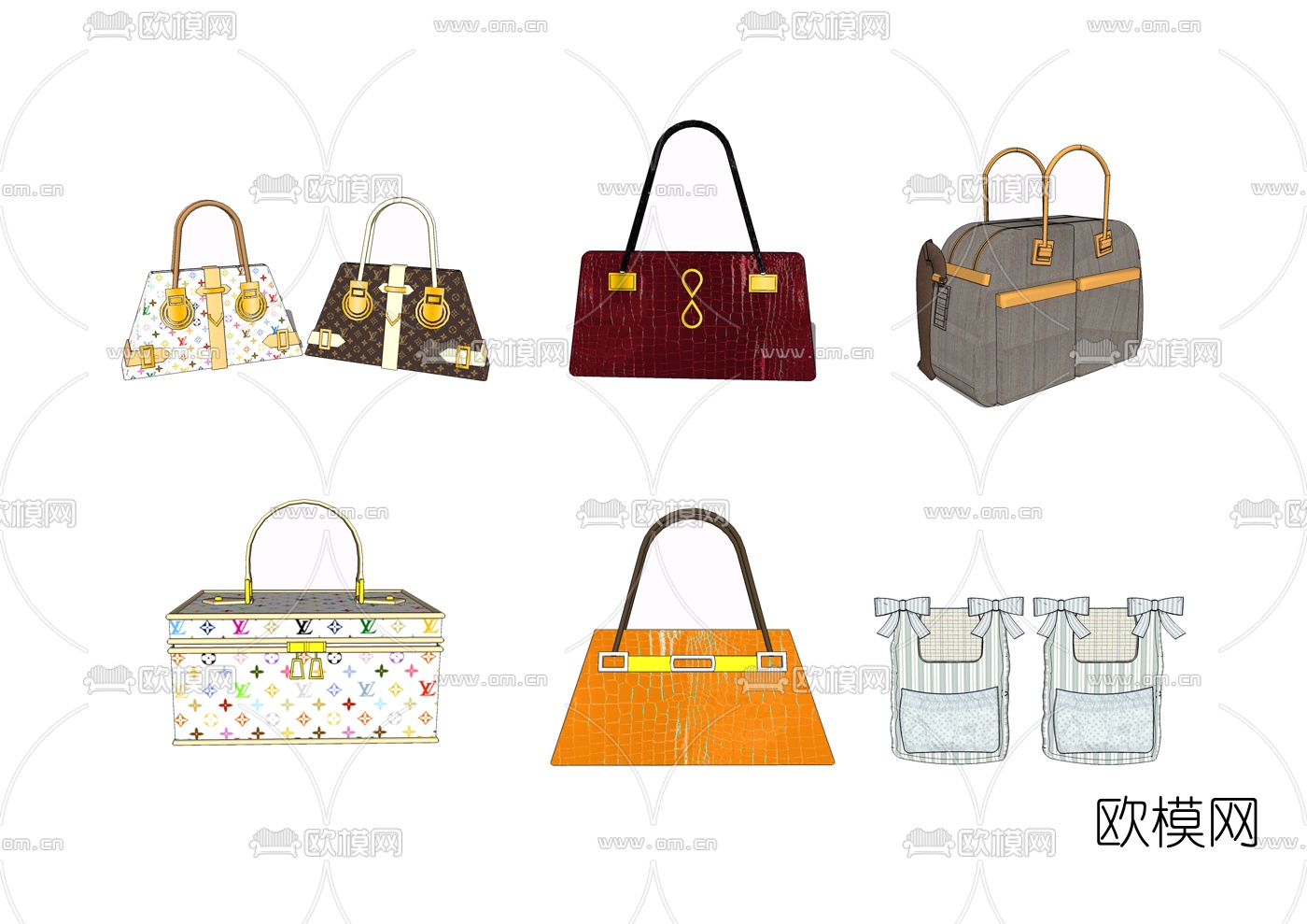 现代手提包挎包su模型下载