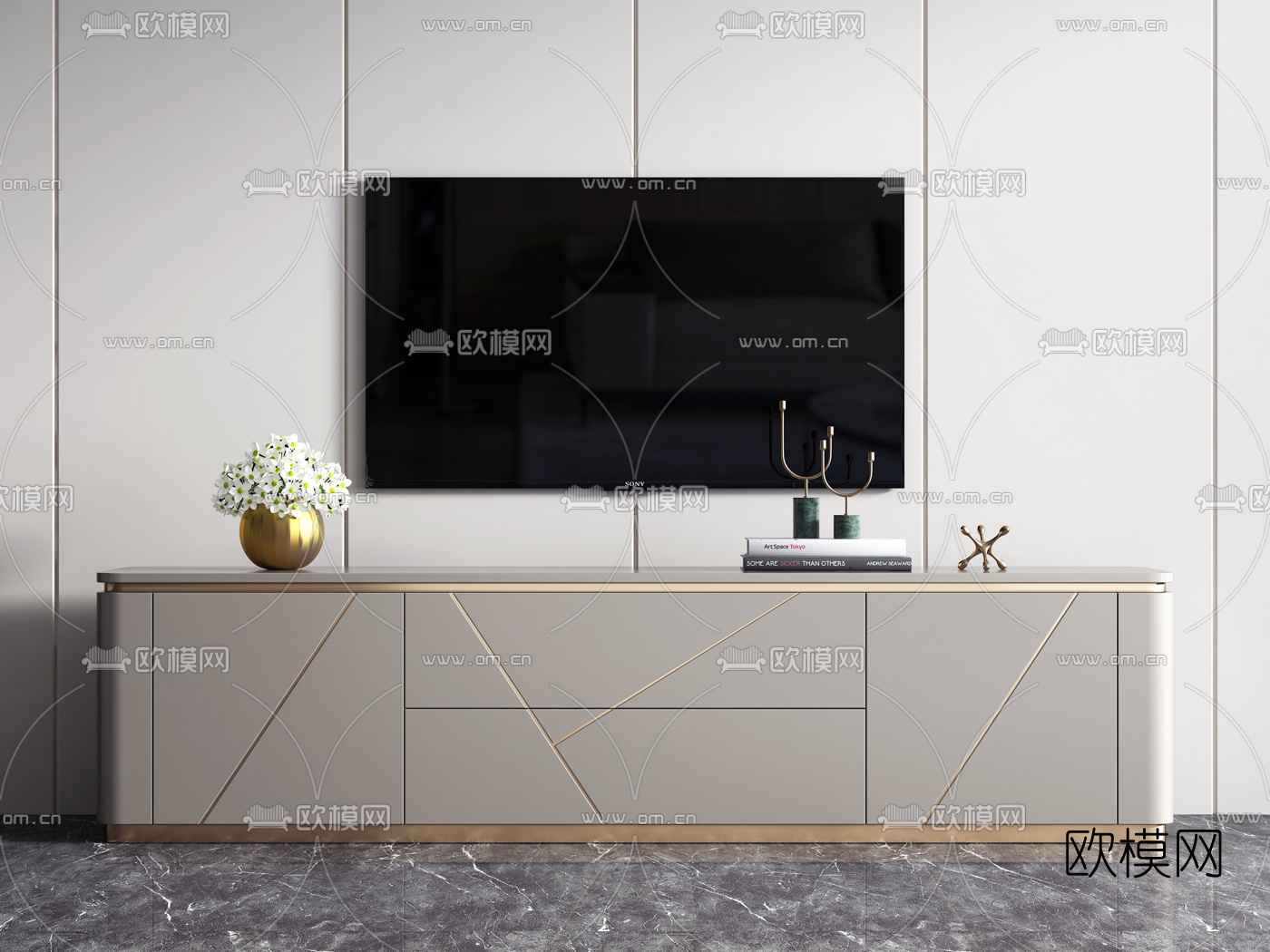 现代轻奢烤漆电视柜3d模型-免费3dmax模型库-欧模网