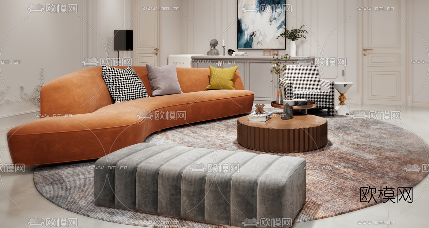 欧式地下客厅茶室3d模型下载（渲染图3）