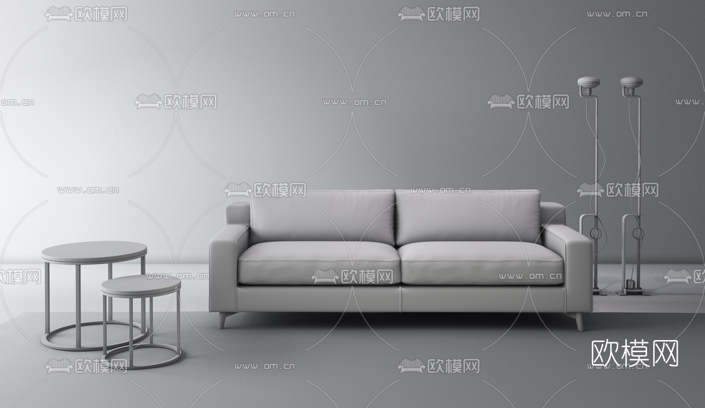 意大利Meridiani 现代皮革双人沙发3D模型下载（渲染图2）