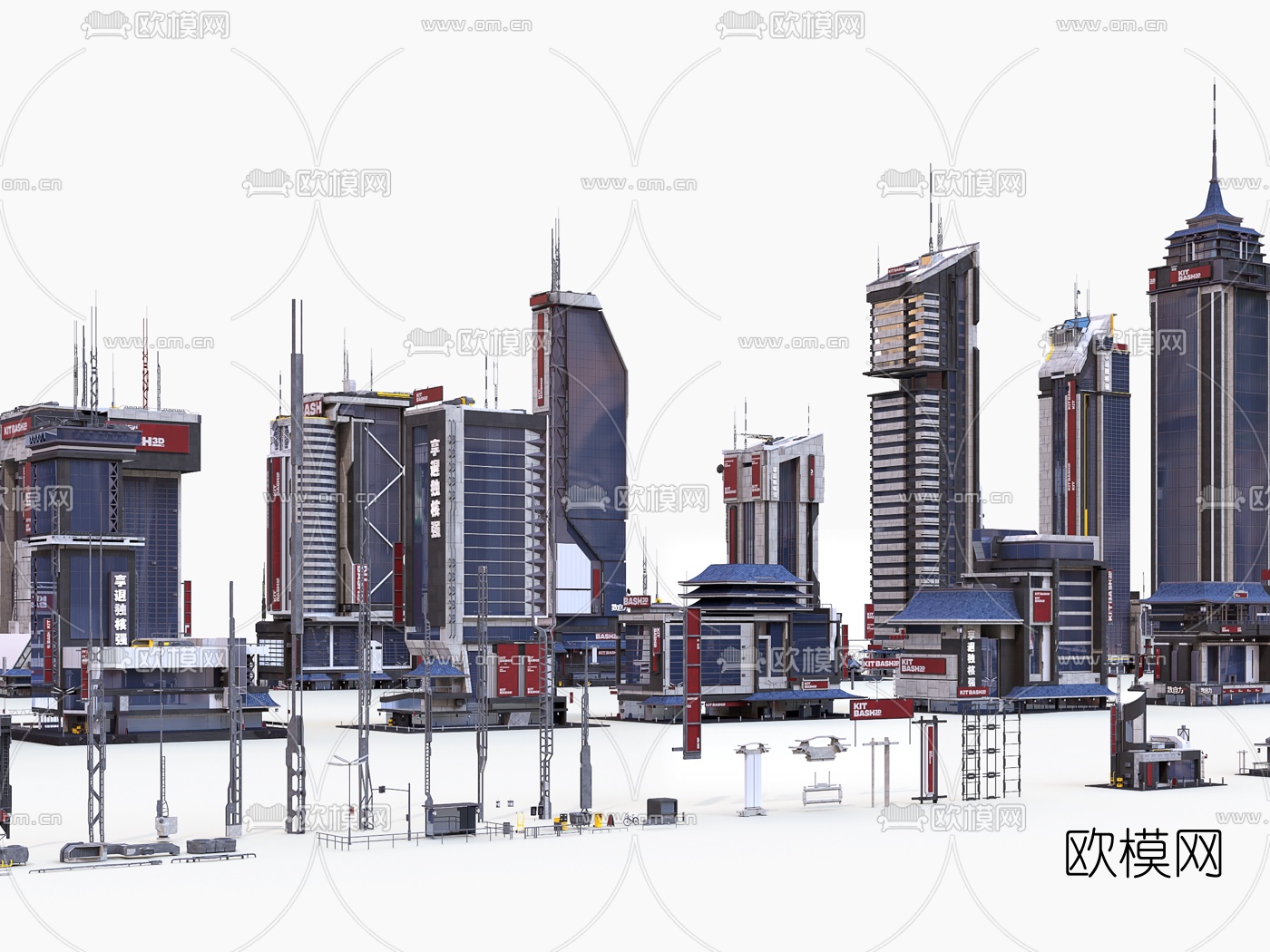 后现代办公楼建筑构件3d模型下载（渲染图2）