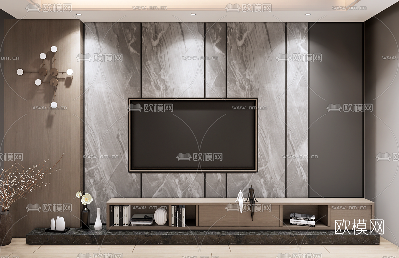 现代电视柜背景墙su模型下载（渲染图1）
