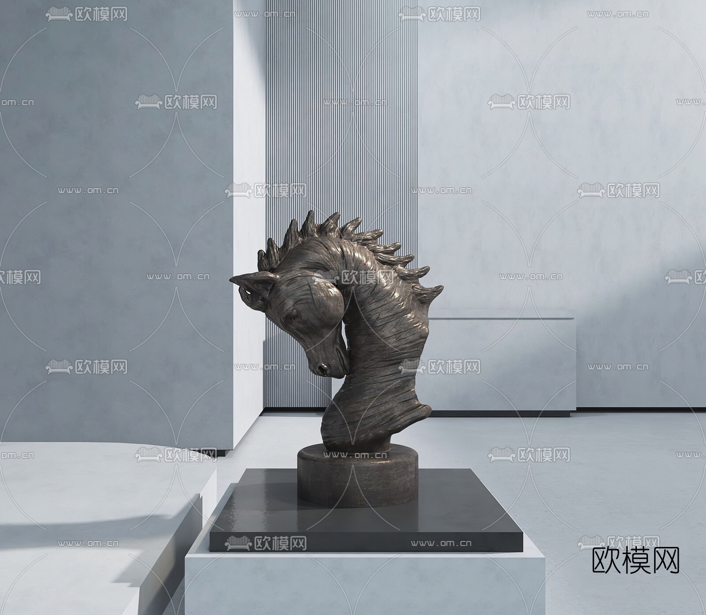现代马头雕塑3d模型下载-3dmax模型免费下载-欧模网