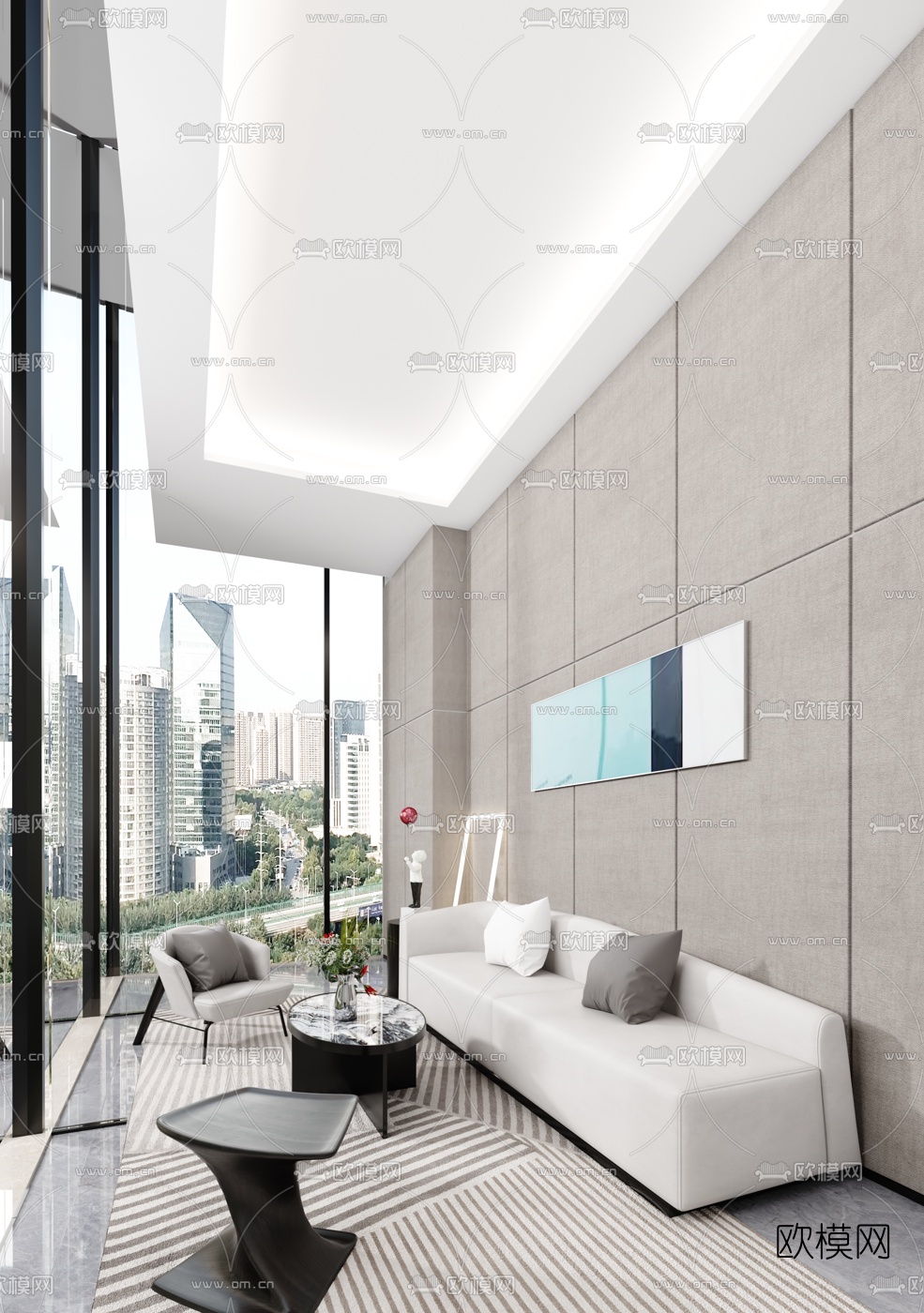 朴悦设计 现代皮革沙发组合3d模型下载