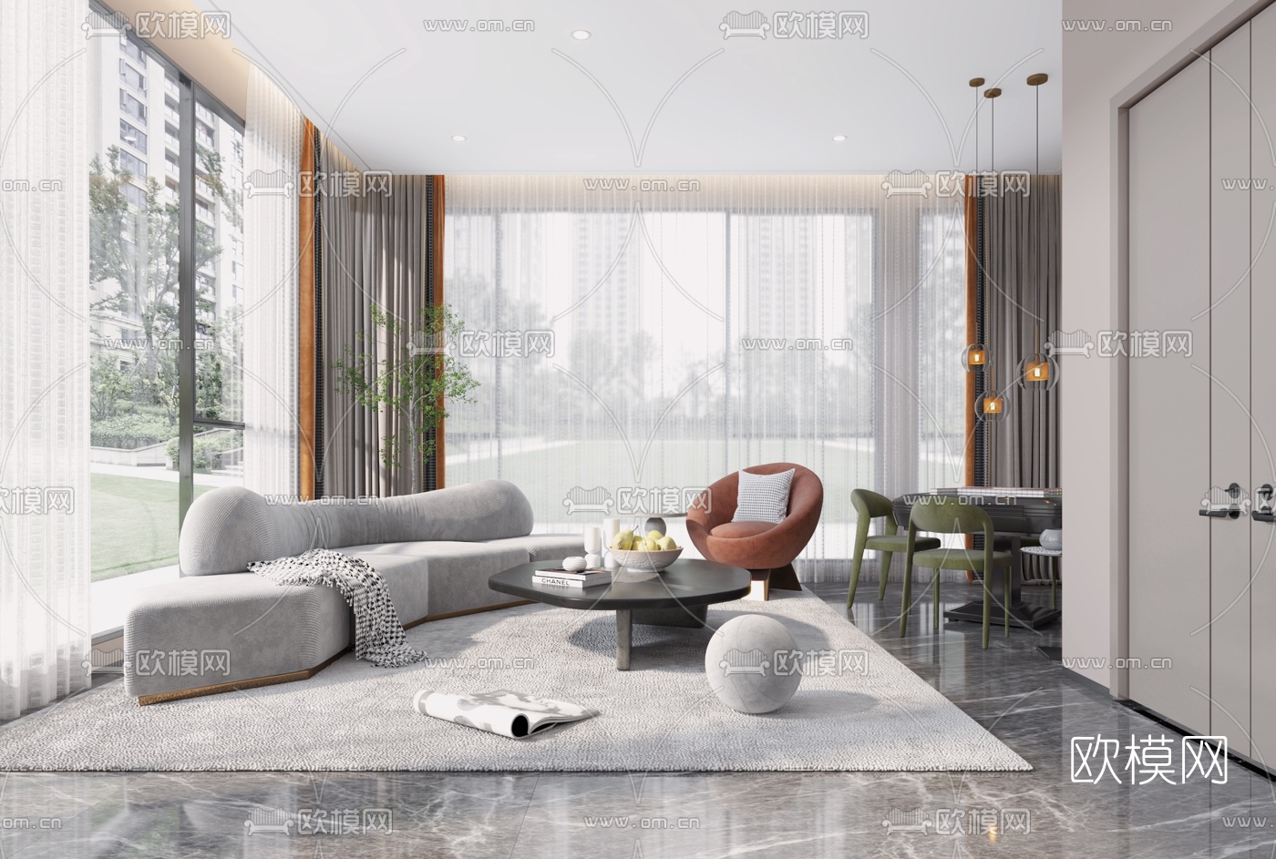 现代休息室棋牌室台球室3d模型下载（渲染图1）