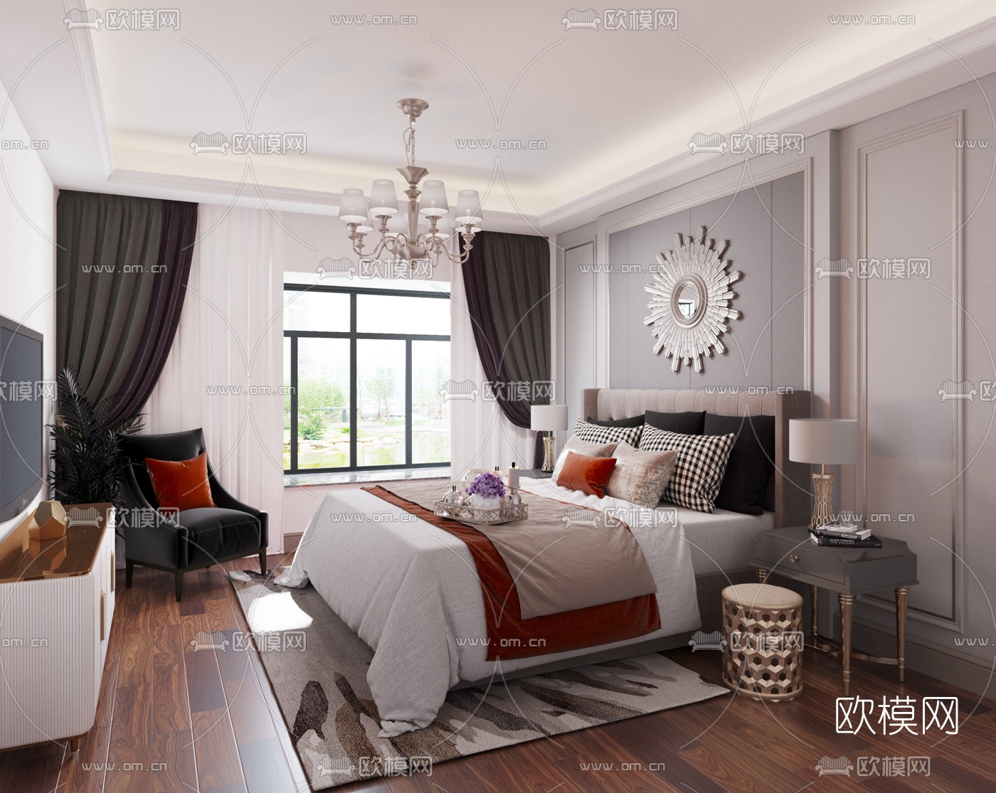 简欧轻奢卧室免费3d模型下载