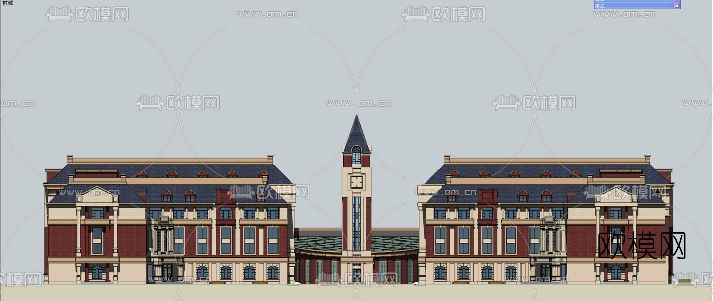 欧式幼儿园建筑外观su模型下载（渲染图1）