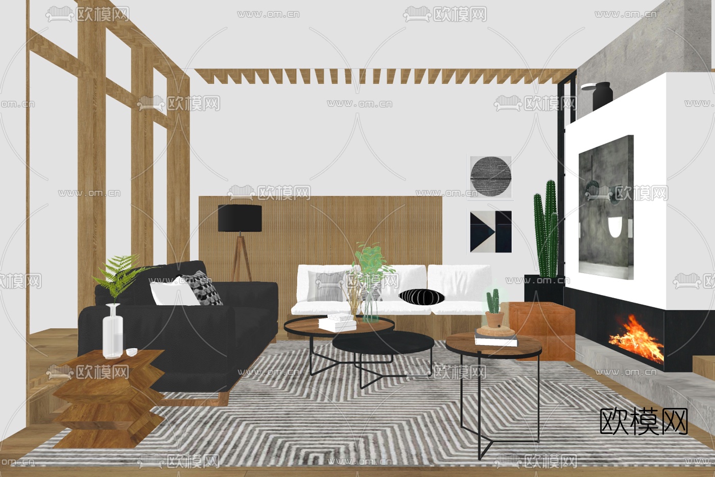 现代布艺组合沙发su模型下载