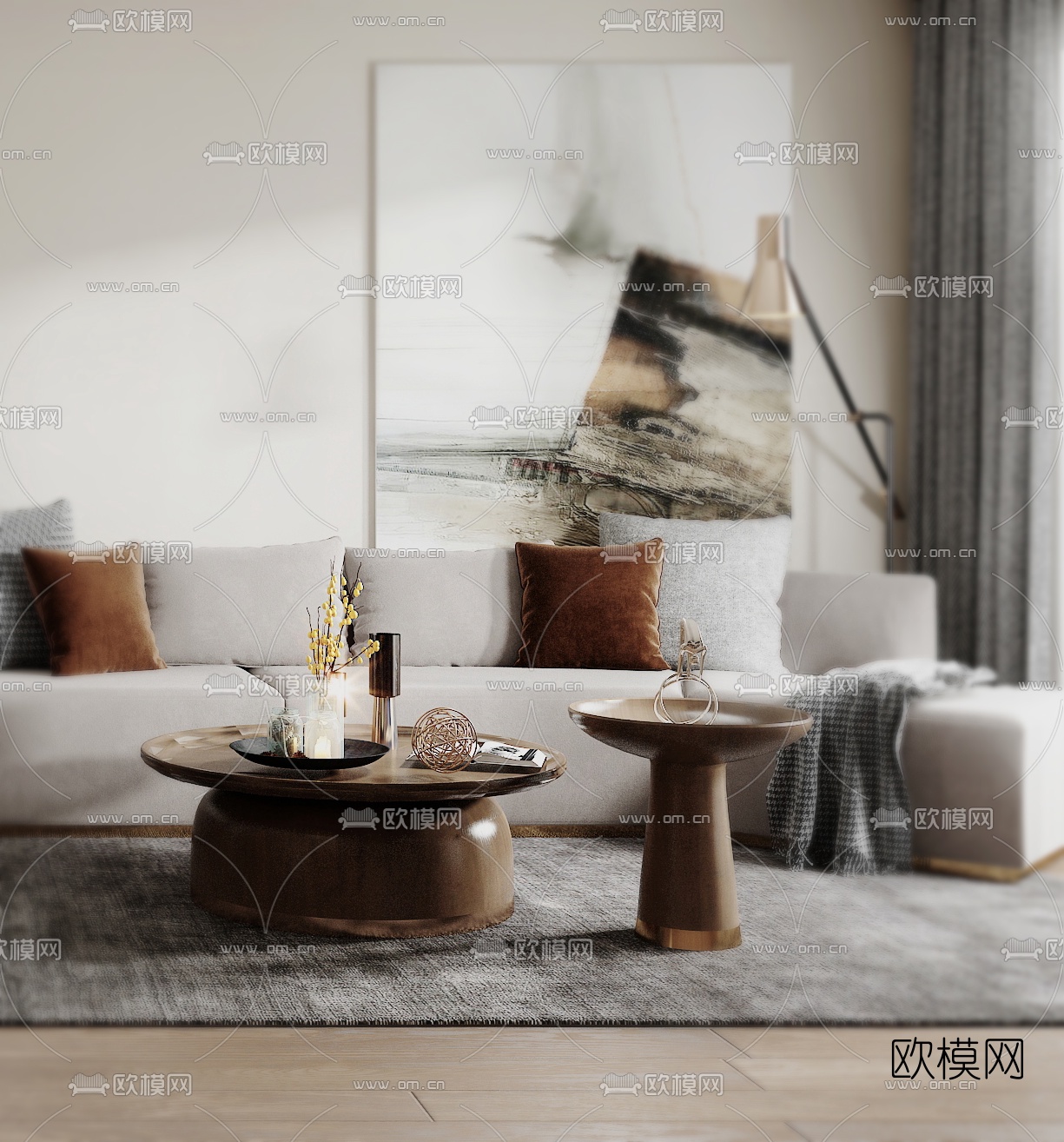 现代极简客厅餐厅3d模型