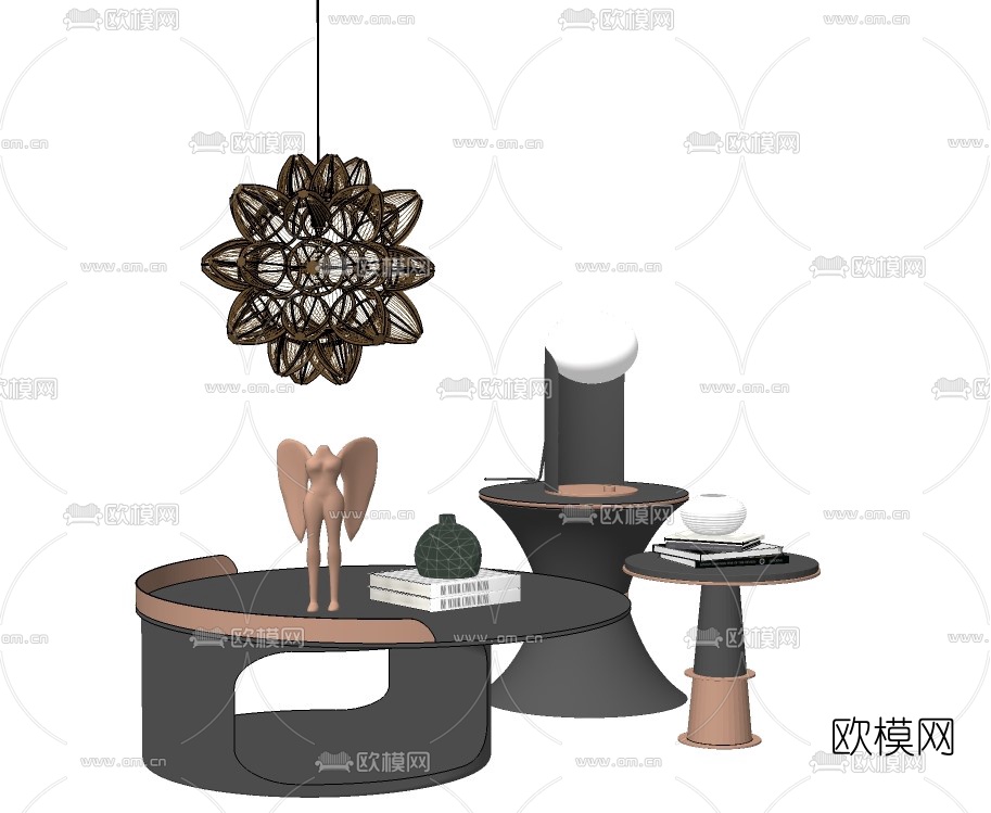 现代圆形茶几su模型下载（渲染图2）