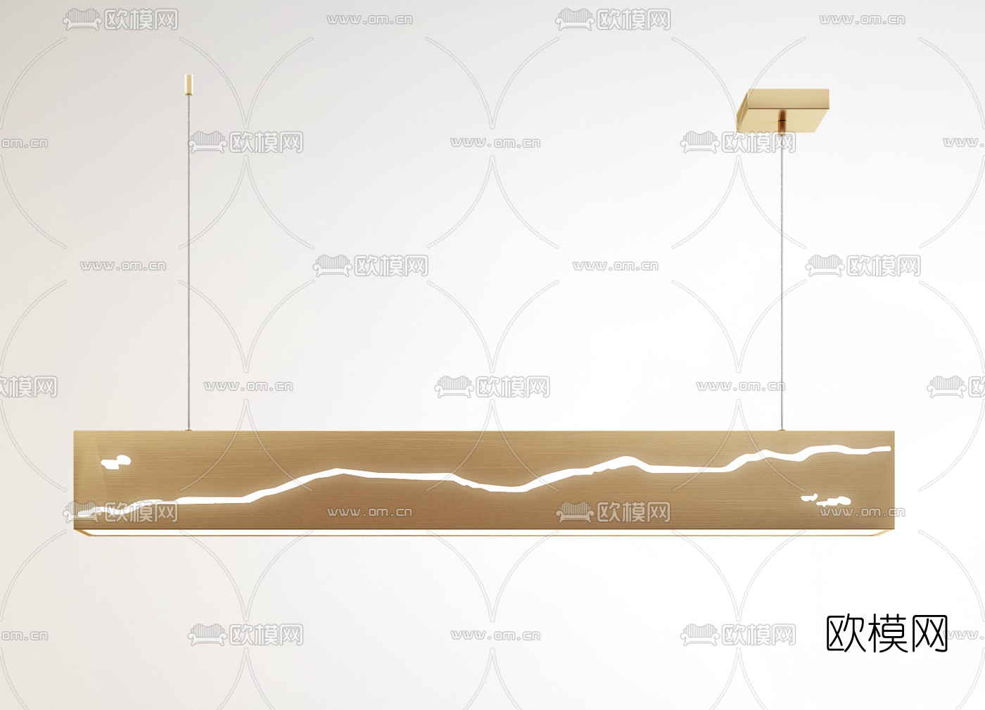 新中式条形办公吊灯3d模型