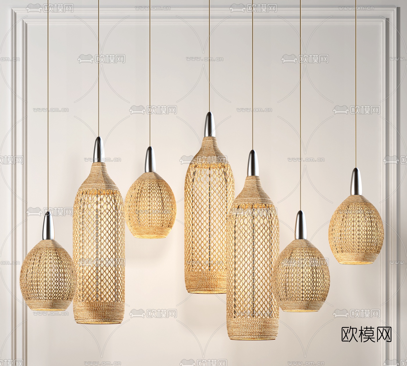 东南亚藤编吊灯3d模型下载