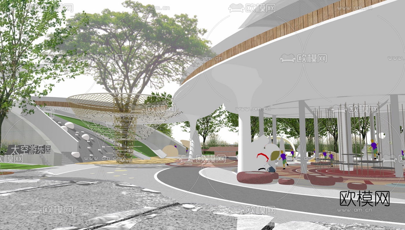 现代旅游度假区景观su模型下载（渲染图1）