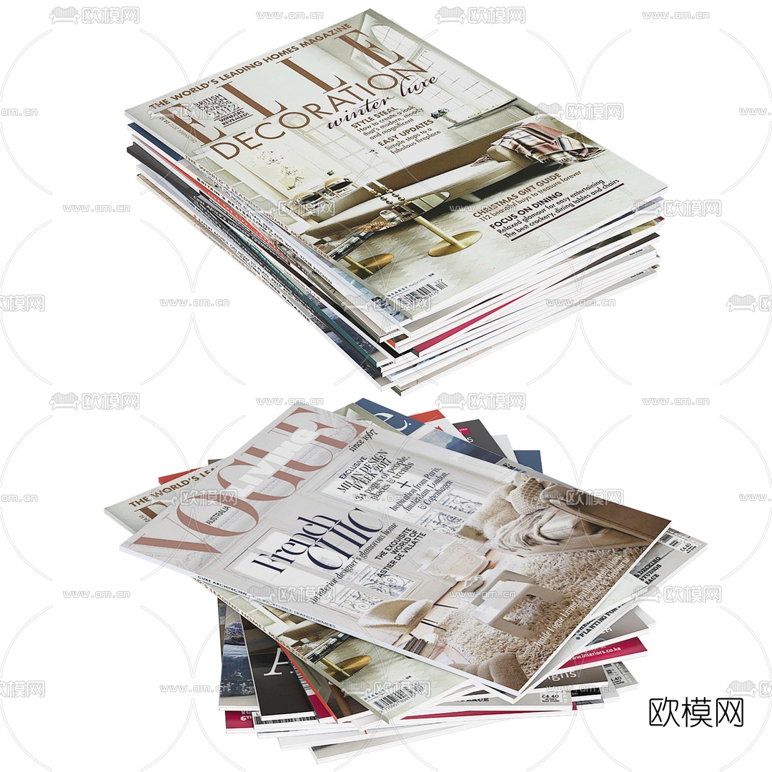 美式杂志摆放组合3d模型下载（渲染图2）